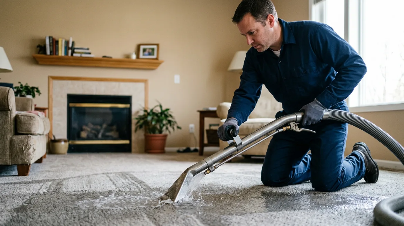 Water damage restoration technician working near Guildhall, VT
